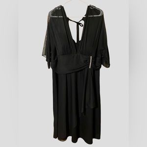 Betsey & Adam Black Dress Women’s Size 20. Semi Sheer Party Midi 1/2 Sleeve NEW